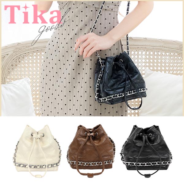 ショルダーバッグ 巾着 キルティング シルバーチェーンのメイン画像