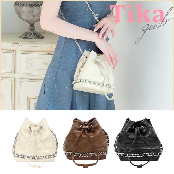 ショルダーバッグ 巾着 キルティング シルバーチェーンのメイン画像