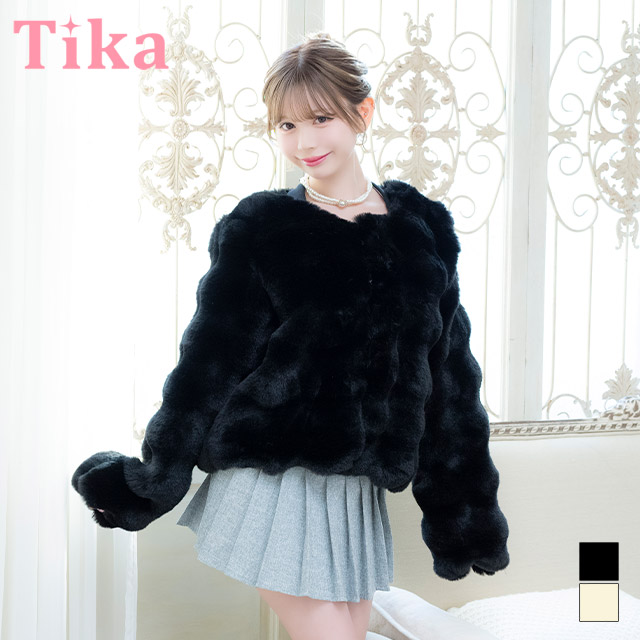 ボレロ ジャケット ノーカラー フェイクファー ショート丈 長袖 体型カバー 羽織り