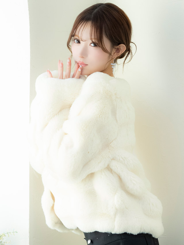 ボレロ ジャケット ノーカラー フェイクファー ショート丈 長袖 体型カバー 羽織り