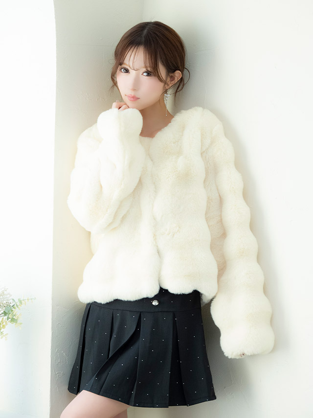 ボレロ ジャケット ノーカラー フェイクファー ショート丈 長袖 体型カバー 羽織り