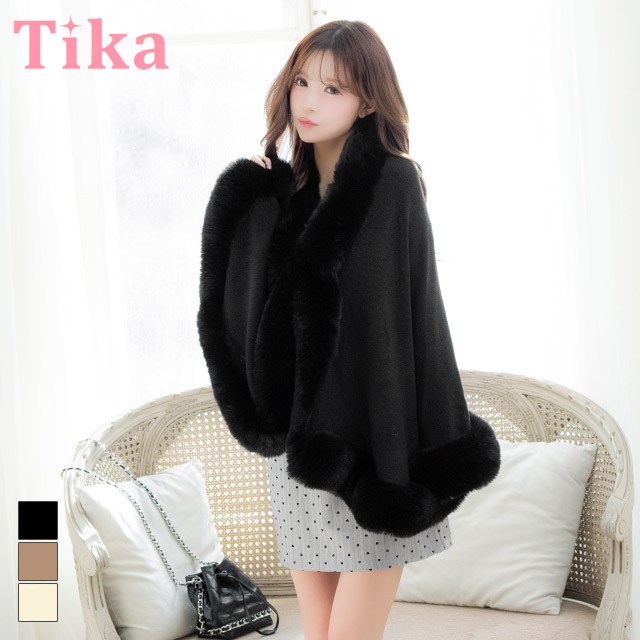 ボレロ ふわふわ フェイクファー付き ニット ポンチョ