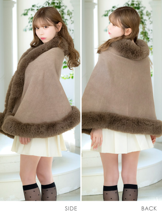 ボレロ ふわふわ フェイクファー付き ニット ポンチョ