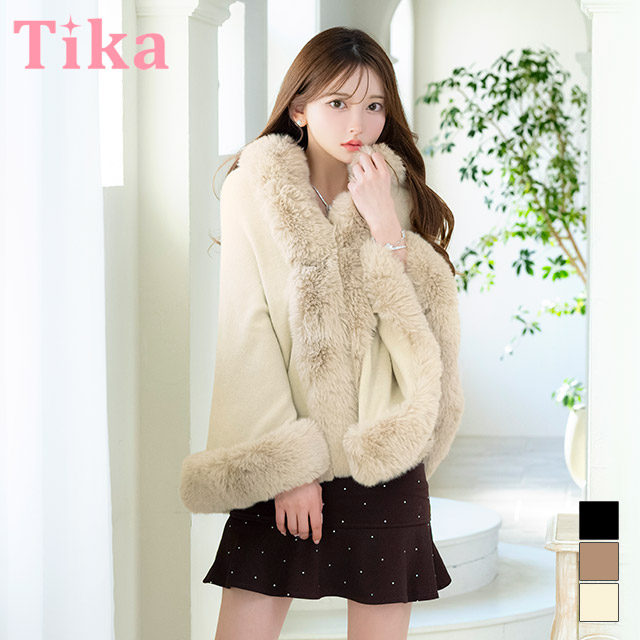 ボレロ ふわふわ フェイクファー付き ニット ポンチョ