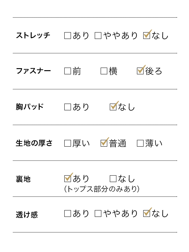 パーティードレス ドレス 結婚式 二次会 お呼ばれのスペック表