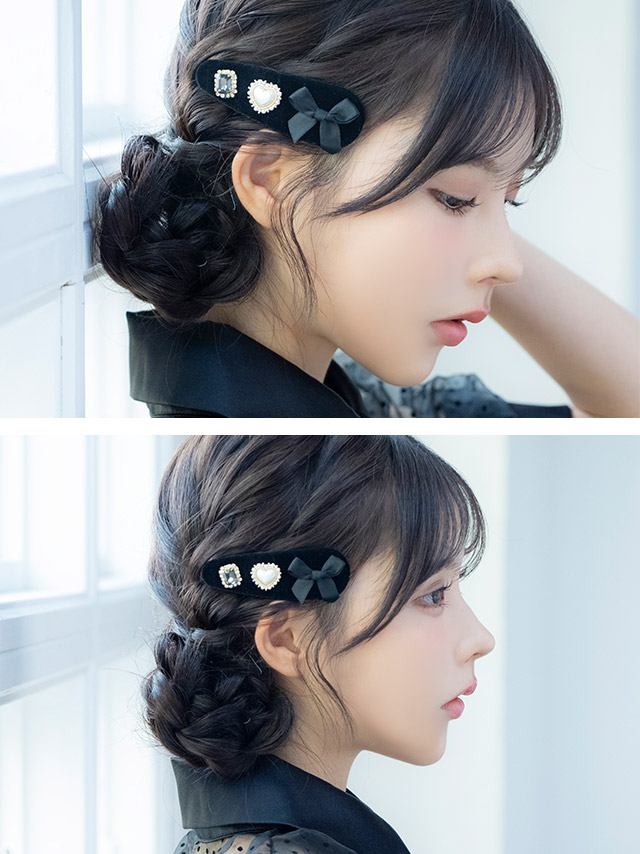パール＆キラキラビジューベロアピンヘアアクセサリーのイメージ画像3