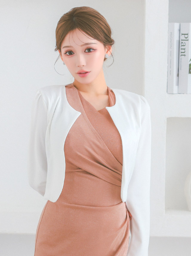 ボレロ ジャケット ノーカラー 長袖 上品 羽織りのイメージ画像2