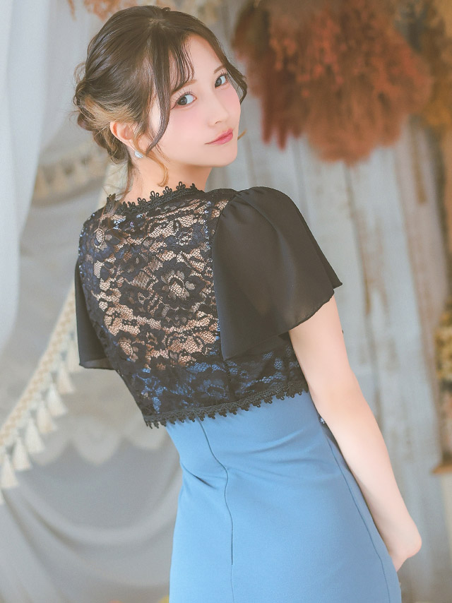 半袖 シフォン ショート丈 フラワーレース ボレロ