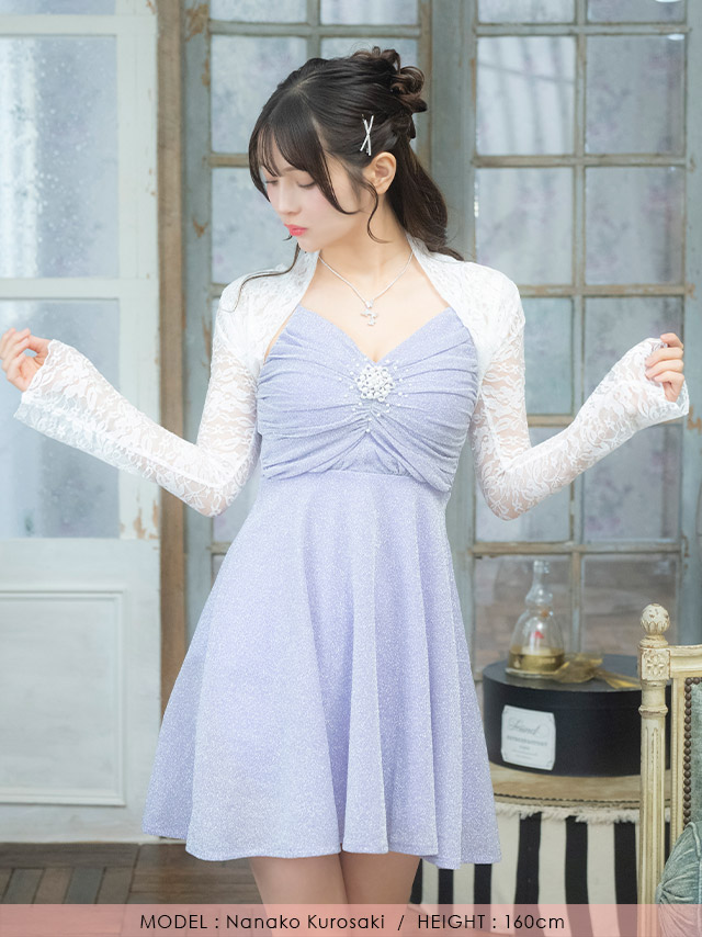 花柄総レース長袖ボレロ全身画像