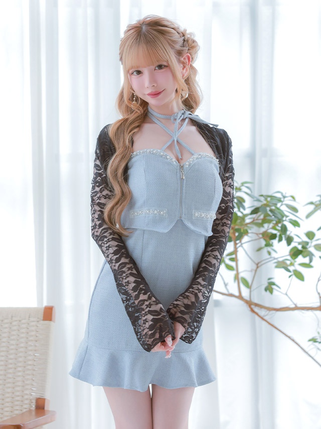 花柄総レース長袖ボレロ全身画像