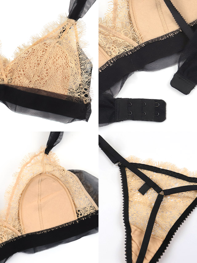 ケミカルレースチュールブラジャー＆TバックショーツSEXYランジェリー2点セットの詳細画像
