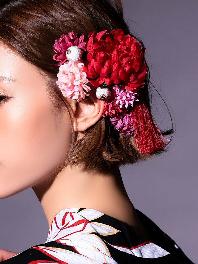 髪飾り カラフル和花 和玉 タッセル フラワー 浴衣 ヘアアクセサリー 9点セット