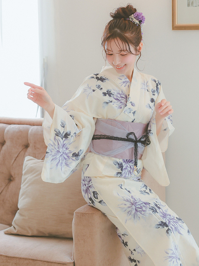 上品クリームに薄紫菊 ゆかた3点セットのイメージ画像3
