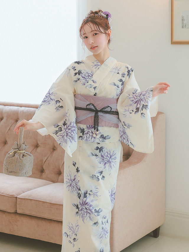上品クリームに薄紫菊 ゆかた3点セットのイメージ画像5