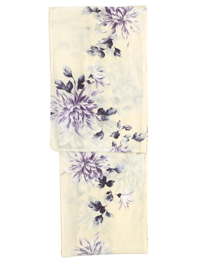 上品クリームに薄紫菊 ゆかた3点セットの詳細アップ