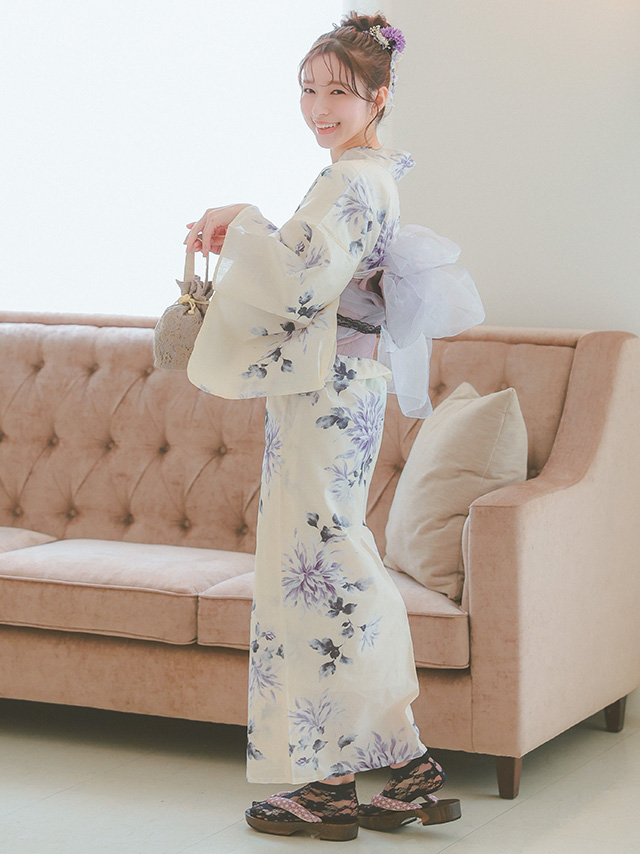 上品クリームに薄紫菊ゆかた3点セットのセット内容