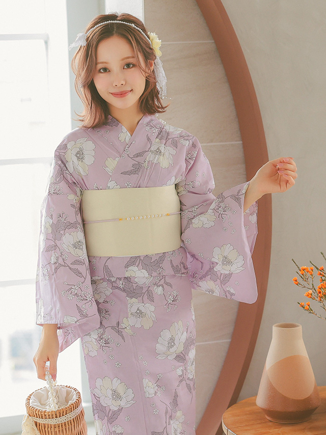 甘めピンクに線画クリーム牡丹ゆかた3点セットのイメージ画像4