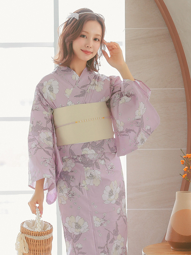 甘めピンクに線画クリーム牡丹ゆかた3点セットのイメージ画像4