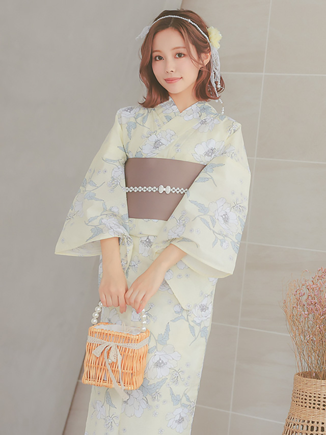 ピュアイエローに線画牡丹ゆかた3点セットのイメージ画像4
