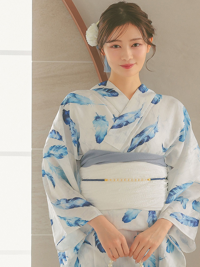 ピュアホワイトにブルーフェザーゆかた3点セットのイメージ画像2
