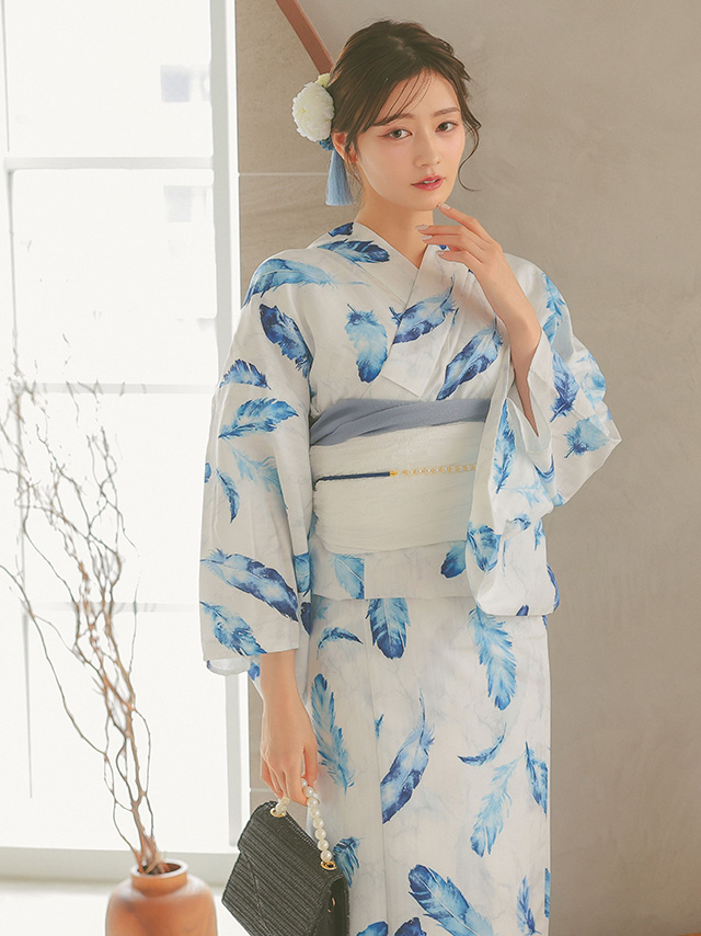 ピュアホワイトにブルーフェザーゆかた3点セットのイメージ画像3