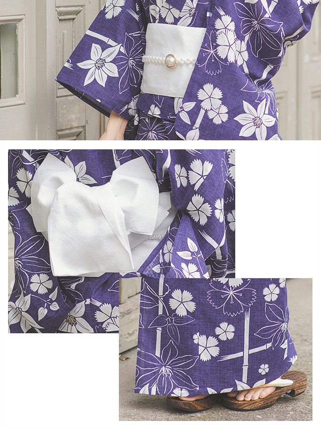 紺地×撫子とテッセンの花々  セパレートゆかた2点セットのイメージ画像4