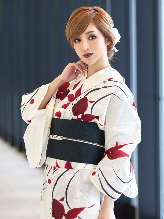 レトロシリーズ 優雅な金魚 流水紋 浴衣・帯2点セット 着用イメージ1