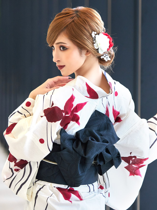 レトロシリーズ 優雅な金魚 流水紋 浴衣・帯2点セット 着用イメージ2