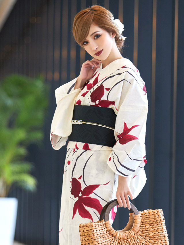 レトロシリーズ 優雅な金魚 流水紋 浴衣・帯2点セット 着用イメージ3