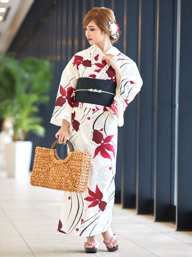 レトロシリーズ 優雅な金魚 流水紋 浴衣・帯2点セット 前面デザイン