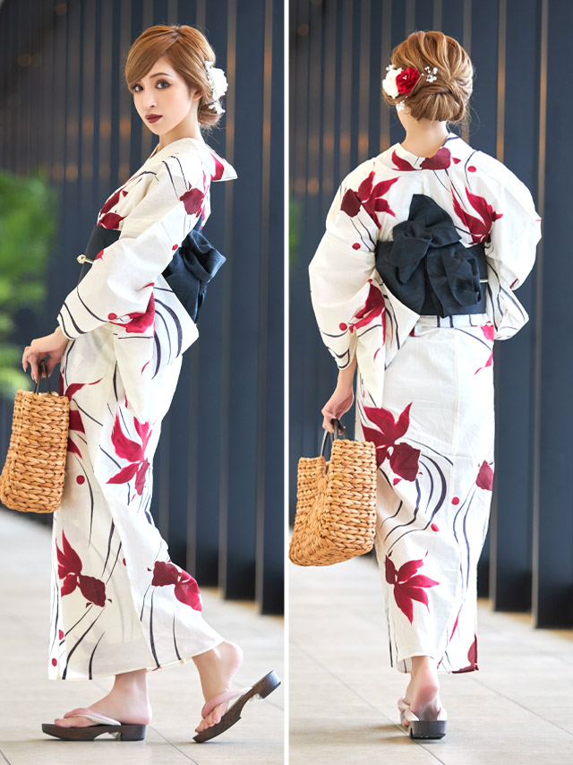 レトロシリーズ 優雅な金魚 流水紋 浴衣・帯2点セット 背面・帯デザイン