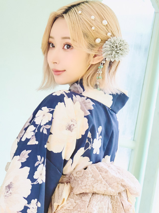 垂れビジュー付きコサージュ浴衣ヘアアクセサリー3点セット