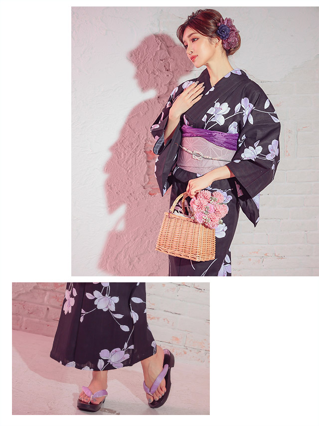 妖艶 黒地×紫菖蒲 ゆかた3点セットのイメージ画像4