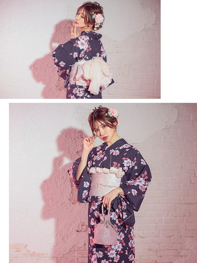妖艶 濃紺×ピンク桜 ゆかた3点セットのイメージ画像2