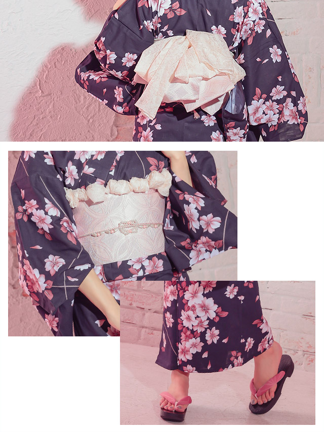 妖艶 濃紺×ピンク桜 ゆかた3点セットのイメージ画像4