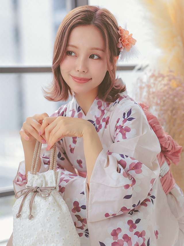 ベージュ地 × 淡いピンク 桜 ゆかた3点セットのイメージ画像4