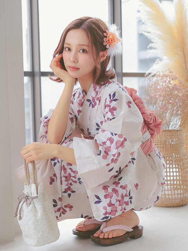 ベージュ地 × 淡いピンク 桜 ゆかた3点セットのイメージ画像4