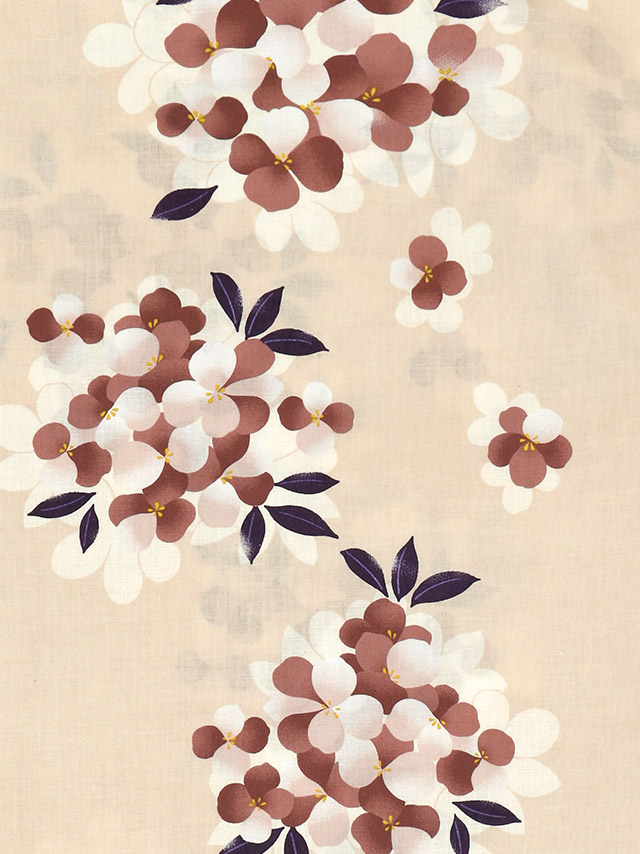 ベージュ地 × 淡いピンク 桜 ゆかた3点セットの柄アップ画像