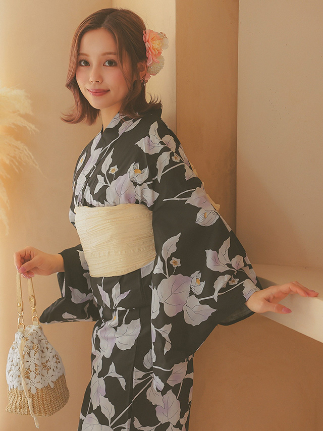 黒地 × ほおずき柄 ゆかた3点セットのイメージ画像3