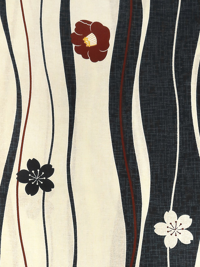 レトロ生成り地×よろけ縞に椿 2点セットのディティール画像1