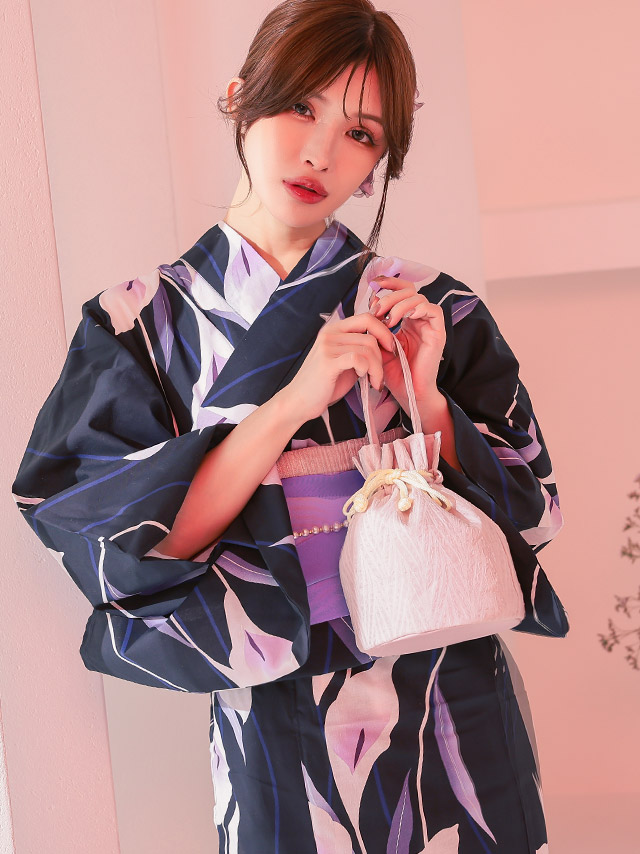 妖艶 濃紺 白 菖蒲 ゆかた3点セットのイメージ画像2