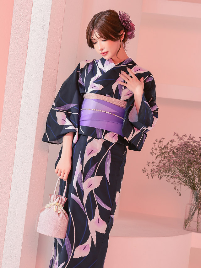 妖艶 濃紺 白 菖蒲 ゆかた3点セットのイメージ画像3