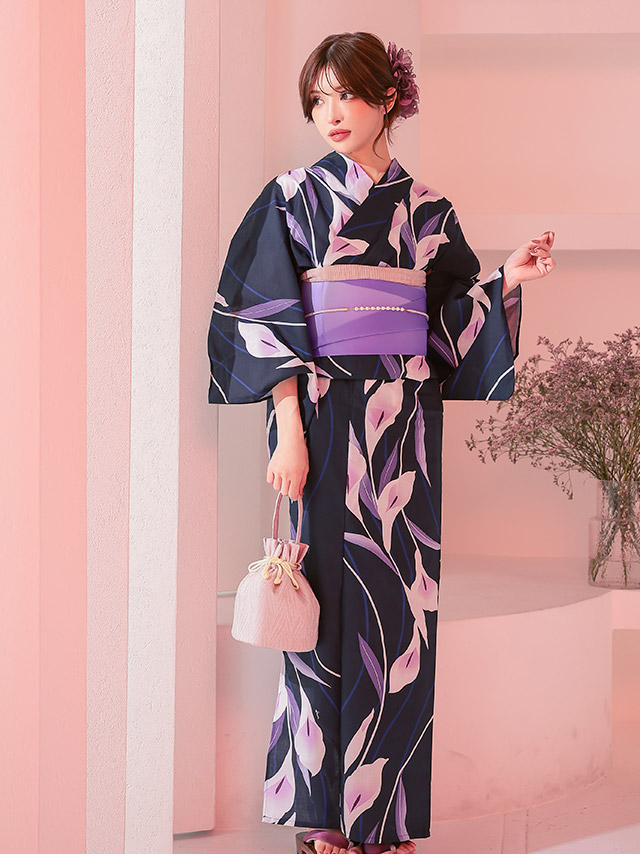 妖艶 濃紺 白 菖蒲 ゆかた3点セットのイメージ画像4