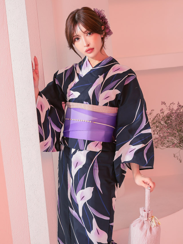 妖艶 濃紺 白 菖蒲 ゆかた3点セットのイメージ画像4