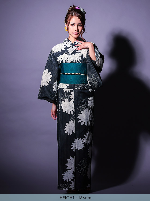 モノトーン ダリア 黒地 2025 粋シリーズ 二部式 簡単 一人で着れる 2点セットのフロント画像