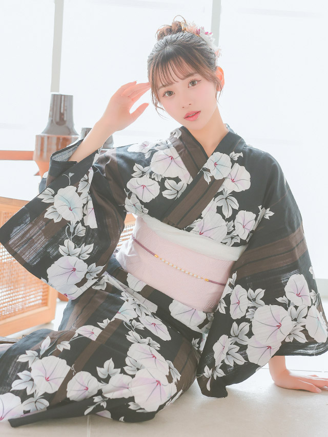 浴衣] SWEET ニュアンスカラー×華やか椿 3点セット (ゆかた