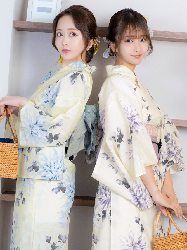 レトロ クリーム地 水彩 菊 ゆかた3点セットのイメージ画像3