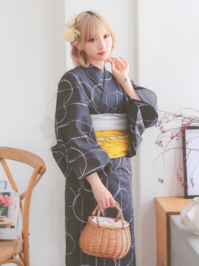 レトロ モダン サークル柄 ゆかた3点セットのイメージ画像4
