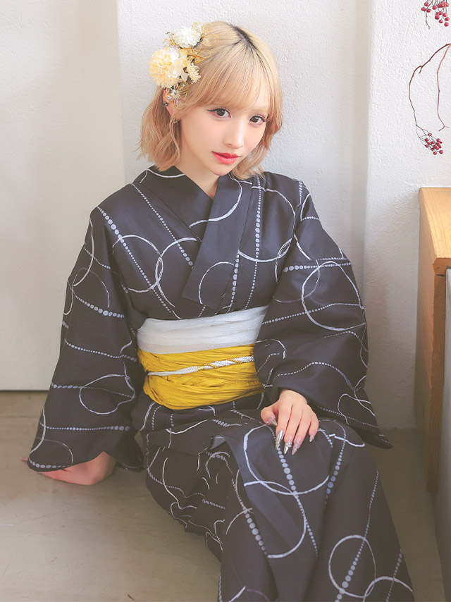  レトロ モダン サークル柄 ゆかた3点セットのイメージ画像5