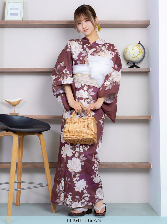 レトロ アンティーク 牡丹 ゆかた3点セットのサイドバック画像